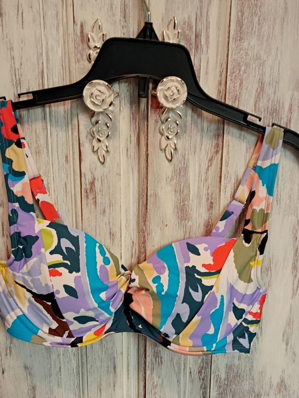 Anne Cole Lavender and Pastel Abstract Bikini Top